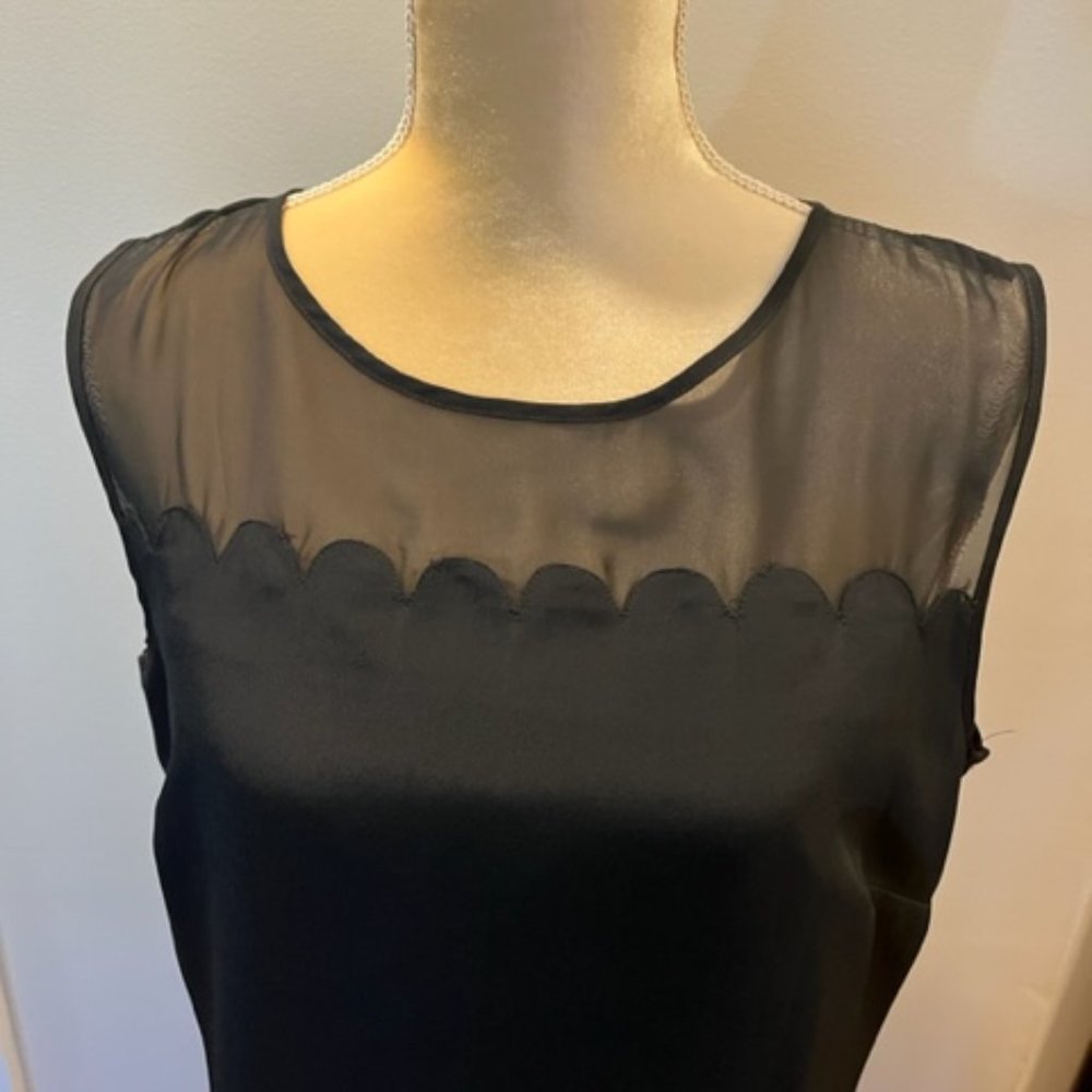 Black Classic Dress with Scalloped and Mesh Neckline